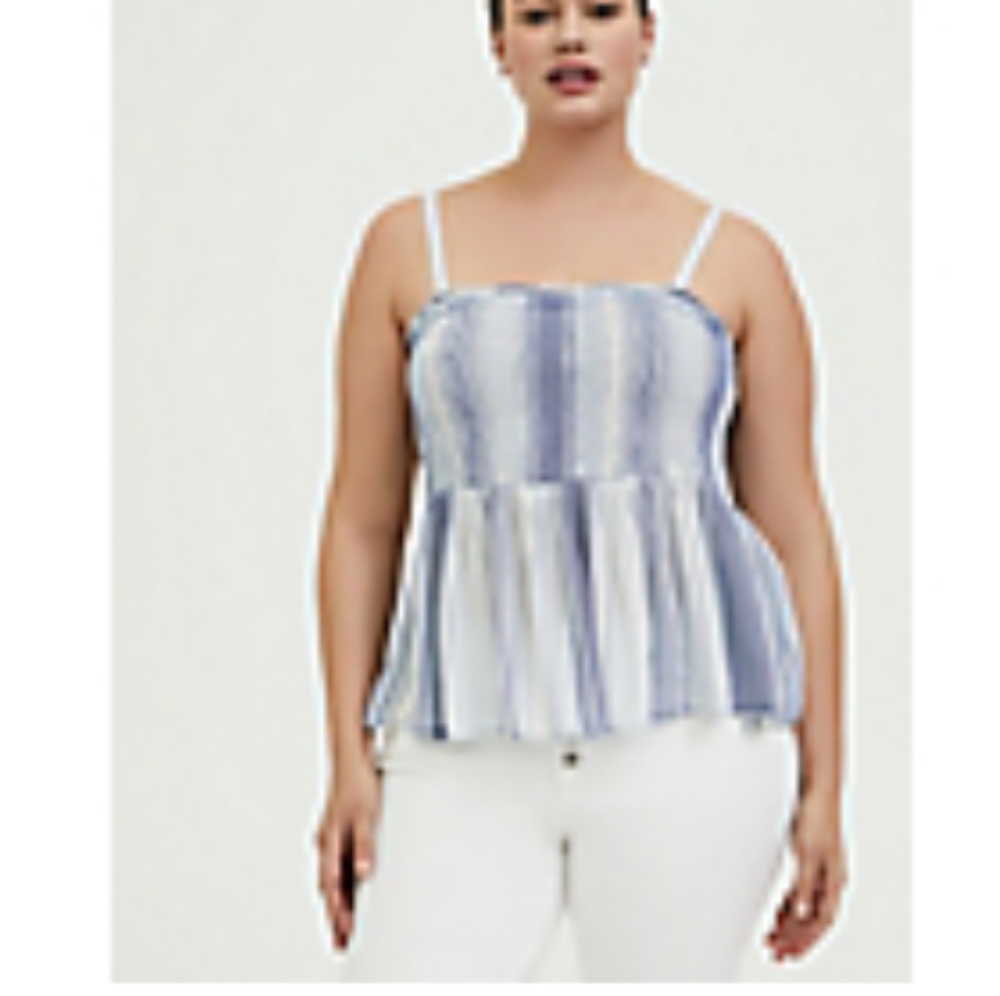 Blue Striped Gauze Smocked Cami